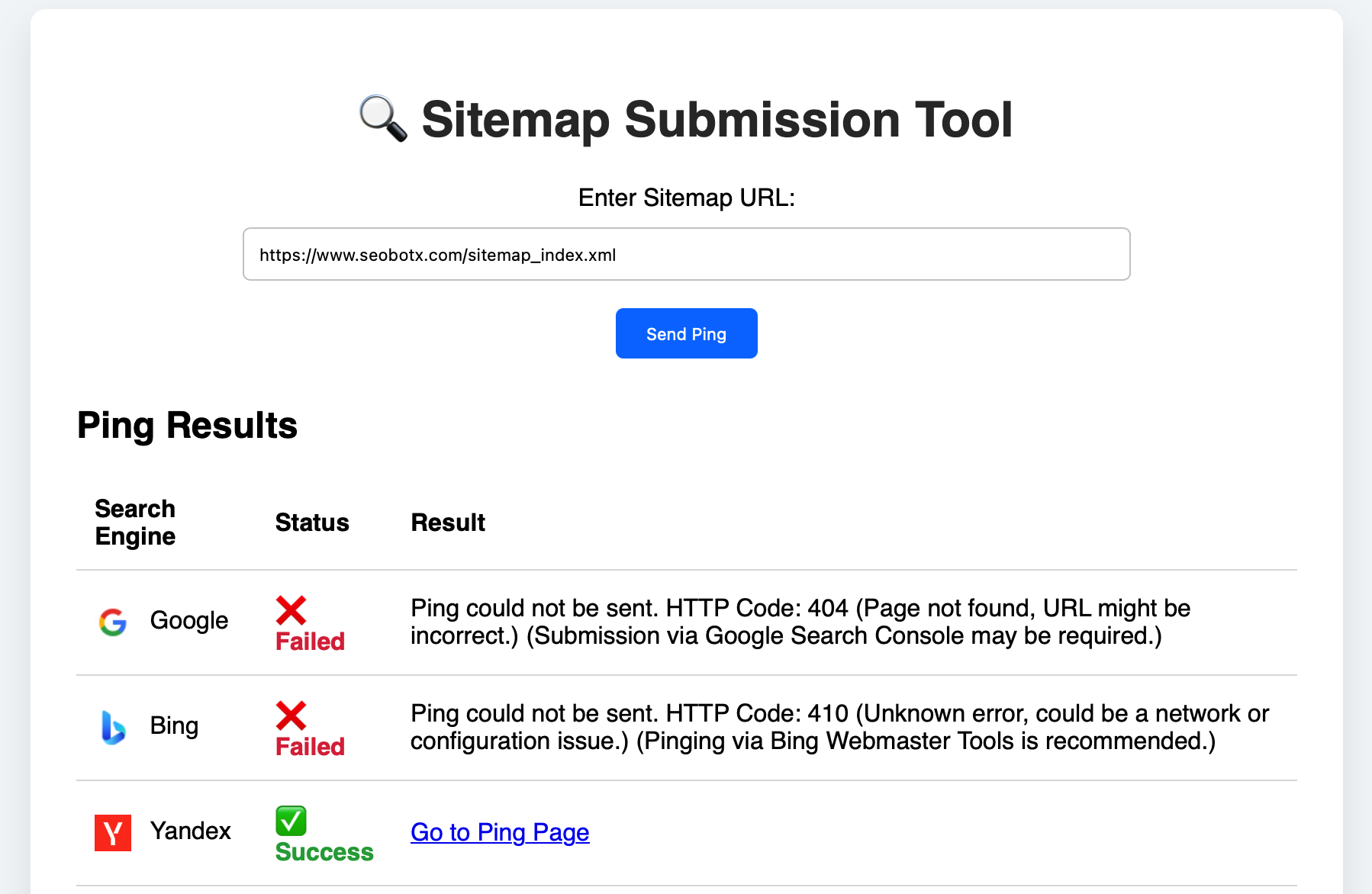Sitemap submission